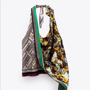 New $129 Zara 100% Silk Printed Halter Top Limited Edition 4786/201 XS